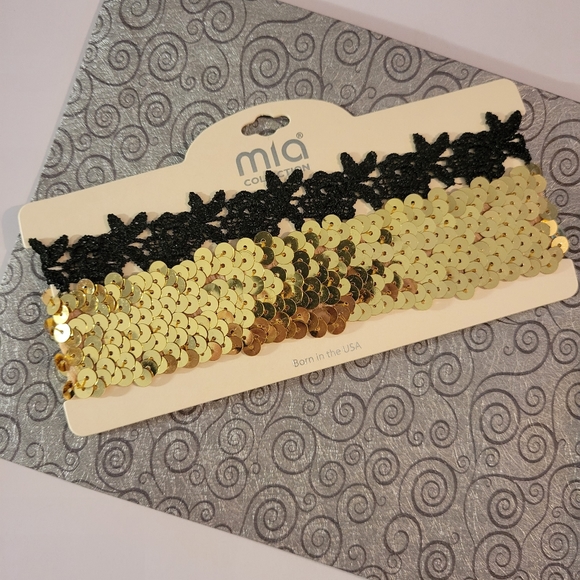 NWT! Mia Collection Black & Gold Sequin Choker (2 Chokers) - Picture 1 of 3